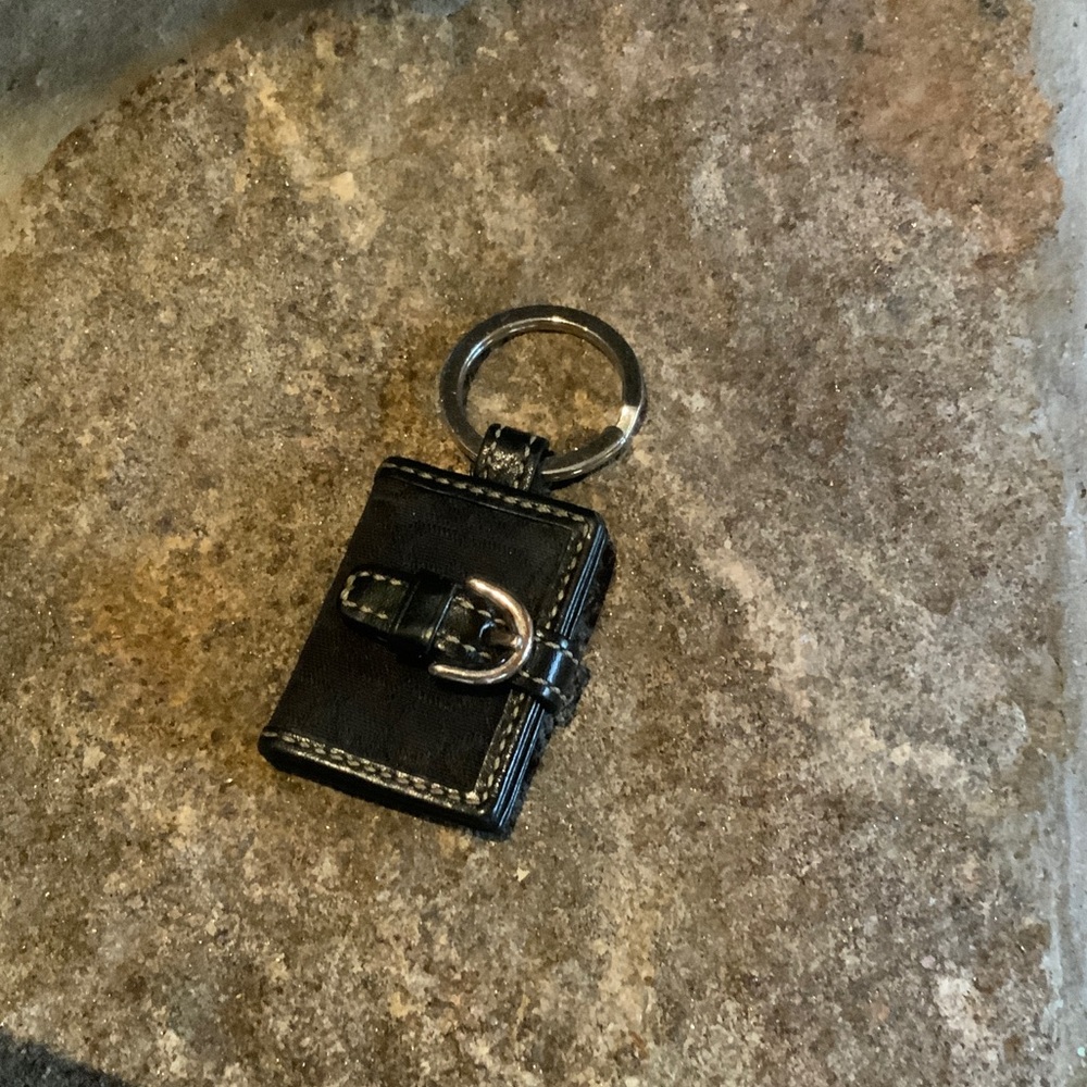 Coach Black Leather Key Holder with Silver Ring